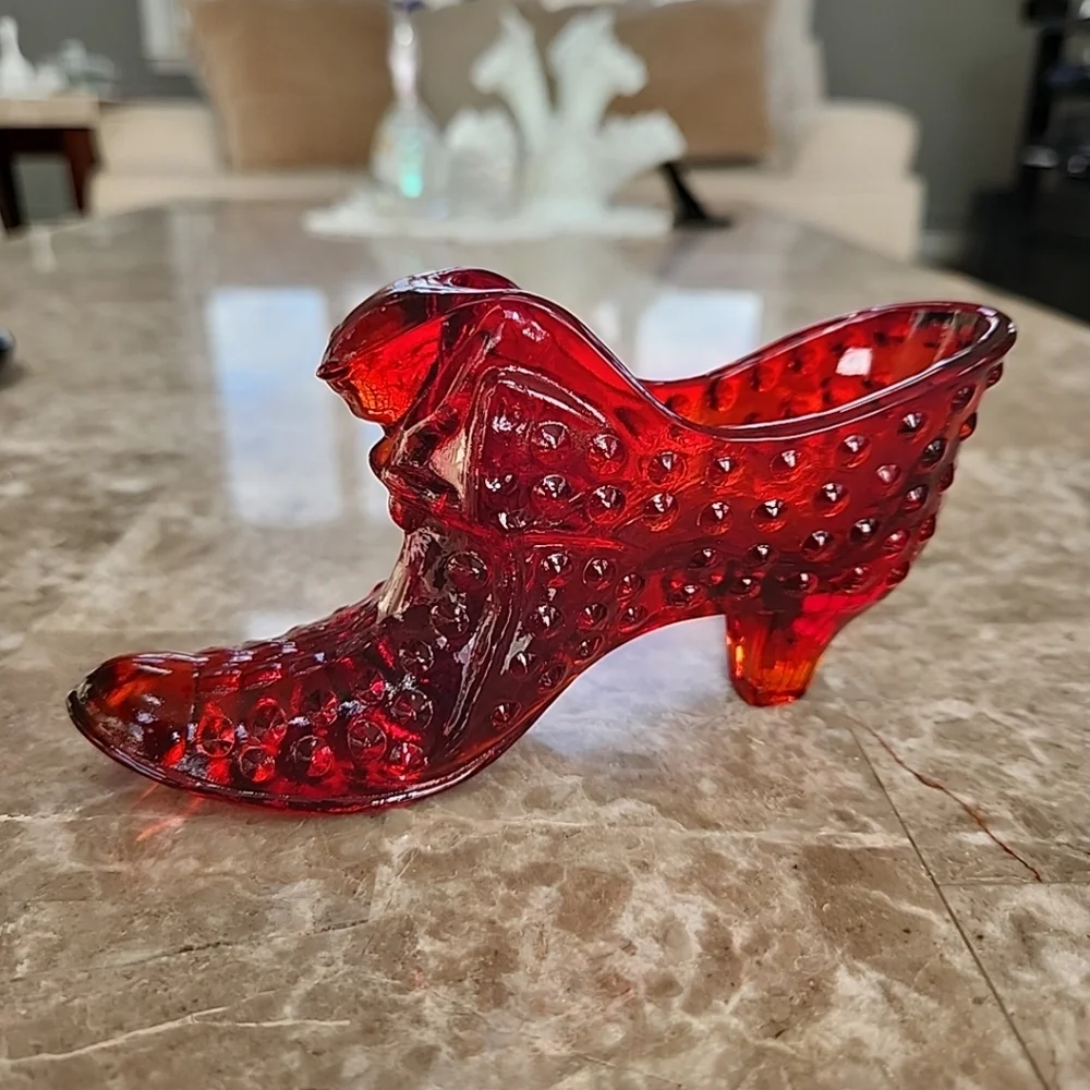 Ruby Red Hobnail, Cat Head Glass Slipper